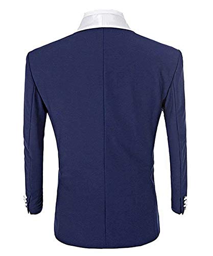 Three Piece Men's Suit Navy Blue Groom Tuxedos White Shawl Lapel Men Suits with Pants Wedding Business Suit2
