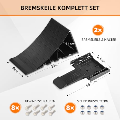 OULEME Unterlegkeile [2er Set] mit Montagematerial | Radvorleger für Pkw Anhänger, Wohnmobil, Wohnwagen | Bis 1600 kg | Schwarz
