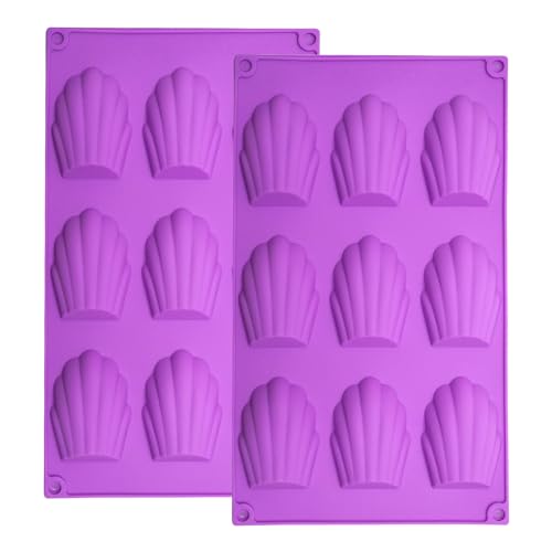YXHZVON 2 Pièces Moule a Madeleine, 9 Cavités Moule Madeleine Silicone Antiadhésifs pour Mousse Chocolat Muffin Pudding(Violet)