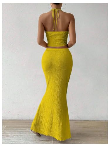 Image of SOLY HUX Women's Two Piece Outfits Twist Front Halter Cami Tops and Skirt Summer Set