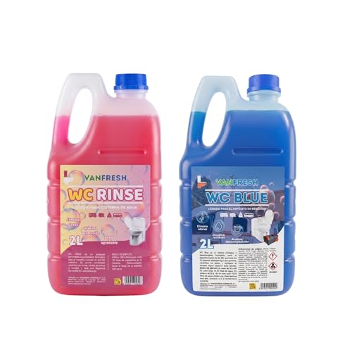 Pack WC Químico para Camper y Caravana – WC BLUE + WC RINSE 2x2L – Elimina Olores, Disuelve Residuos y Mantiene el WC Fresco – Líquidos para WC Portátil y Autocaravana