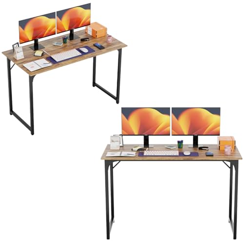 Image of PayLessHere | 47 Inch Computer Desk | Brown | Office Desk with Metal Frame, Adjustable Feet | Water-Resistant, Scratchproof Surface | Sturdy Writing Table for Home Office or Study | Pack of 2