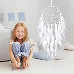 Dremisland White Feathers Dream Catcher Wall Hanging Elegant Wall Art Room Decoration for Windows Balcony Bedroom Wedding Party Gift for Girls and Kids(No Light) - Image 5