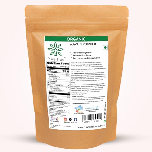 Image of Pure Tree Certified Organic Ajwain Powder | Carom Seed Powder | Ajavain | Omam Powder Gluten-Free | Vamu Seeds | Ajowan | Ayamodakam Seeds Rich In Antioxidants, 200 gram