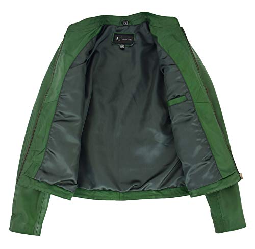 Veste de motard en cuir vert de qualité supérieure Jenny taille 36 - 6