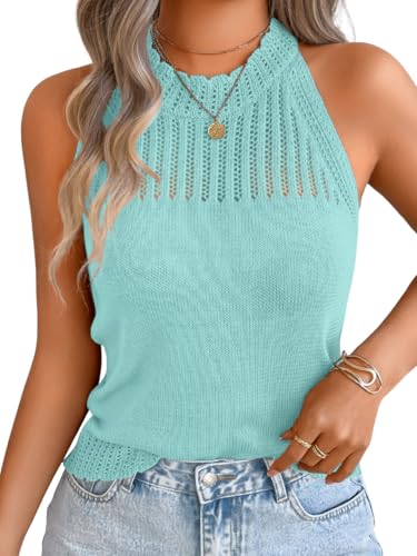 Image of ChiaoLezhee Women's Summer Knit Tank Tops, Racerback High Neck Lightweight Sweater Vest, Dressy Casual Outfits