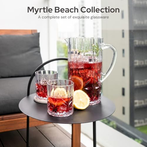 BELLAFORTE Shatterproof Tritan Plastic Water Pitcher with Lid, Myrtle Beach 88oz Unbreakable Drinking Jug for Orange Juice, Iced Tea & Water - Dishwasher Safe - BPA Free - Clear