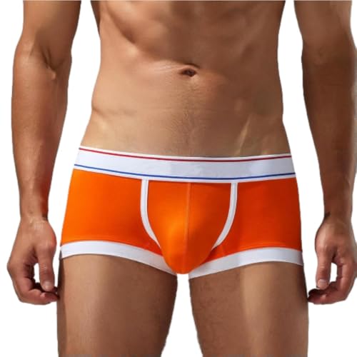 ZERAOKE 2 Pcs Men's Color Block Soft Trunks with Stretch Waistband,Moisture-Wicking Comfort Breathable Sport Boxer Briefs-Orange-M