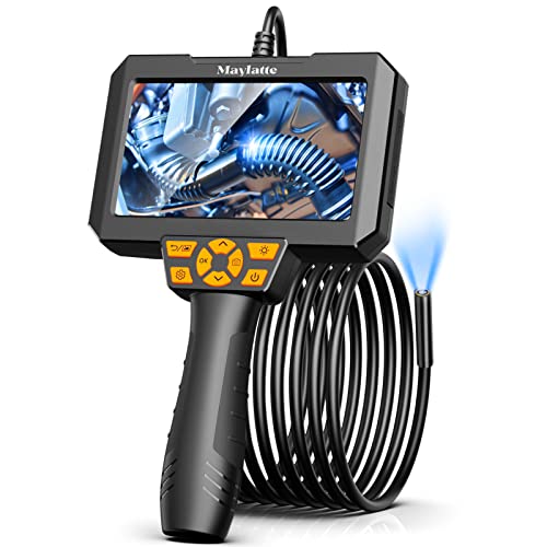 Maylatte 5 Inch Inspection Camera, 8mm Endoscope Camera 1080P HD Screen Borescope with 6 LED Lights, 10FT Semi-Rigid Cable, IP67 Waterproof Endoscope with 32GB Card and Helpful Tool