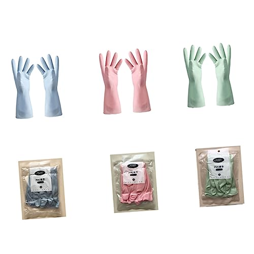 SECFOU 3paia Guanti da Cucina Impermeabili Gomma di Antiscivolo e Leggeri per Lavaggio Piatti Giardinaggio e Pulizie Domestiche Taglia Media Colori Random