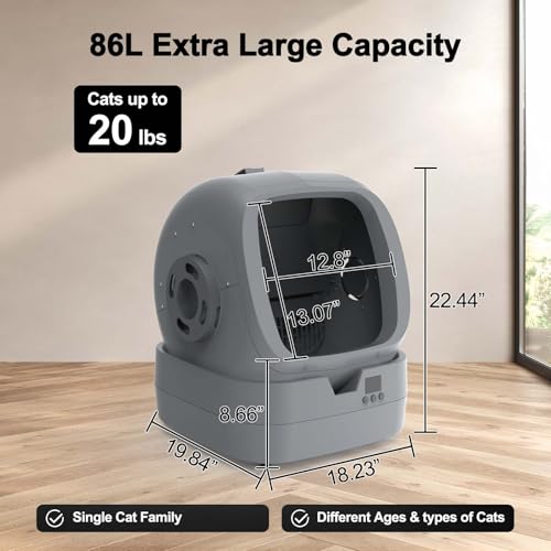 Automatic Cat Litter Box Self Cleaning - APP Control and Weight Monitoring - 86L Ultra-Quiet, Multi-Cat Litter Box - Smart Health Monitor, Safe Anti-Pinch, Self Cleaning Litter Box
