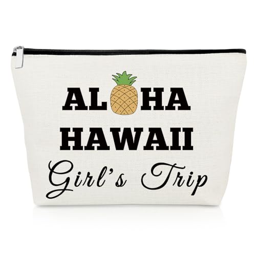 Hawaii Trip Makeup Bag Travel Beach Gifts for Women Pineapple Lover Hawaii Cosmetic Bag Pineapple Themed Gifts for Women Sister Daughter Summer Vacation Present for Friends Travel Zipper Pouch