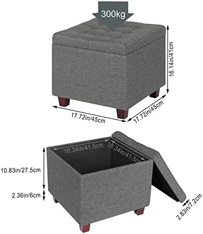 WOLTU Storage Ottoman Chair Stool Dark Grey Upholstered Footstool Linen Square Pouffe Chair Multifunction with Removable Cover