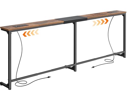 Huuger 63.4-78.3'' Extendable Behind Couch Table with Outlets, Rustic Brown