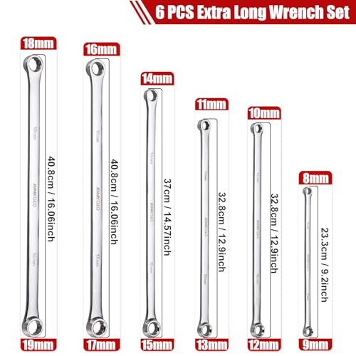 Image of 6-Piece Extra Long Double Box End Wrench Set | Chrome Vanadium Steel Aviation Wrenches Metric 8-19mm
