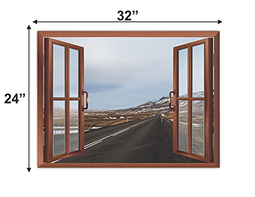 Image of CVANU Eye Pleasing Sight of Highway with Open White Sky After Snowfall Removable Faux Window Wall Sticker /Decals for Living Room etc Cv 42