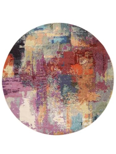 RugVista Aruba, Alfombra, Alfombras Modernas, Ø 200 cm, Redondo, Pelo Medio, Sala de Estar, Comedor, Dormitorio, Cocina, Limpieza en seco, Oeko_Tex_100, Mauve/Multi