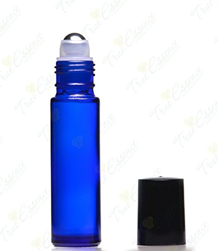 10 Ml (1/3oz) Cobalt Blue Glass Bottle with Metal Roll on Ball & Black Caps - Pack of 36
