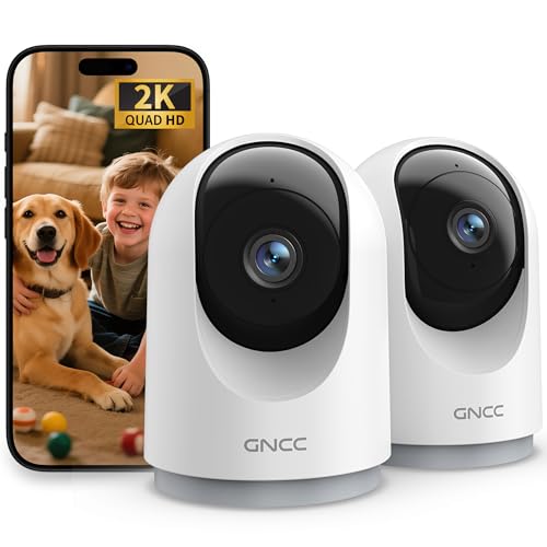 GNCC Überwachungskamera Innen - 2K Kamera Überwachung Innen, 360° WLAN Kamera Indoor mit Nachtsicht, Hundekamera mit App, Zwei-Wege-Audio, Bewegungserkennung, kompatibel mit Alexa, 2 Stück