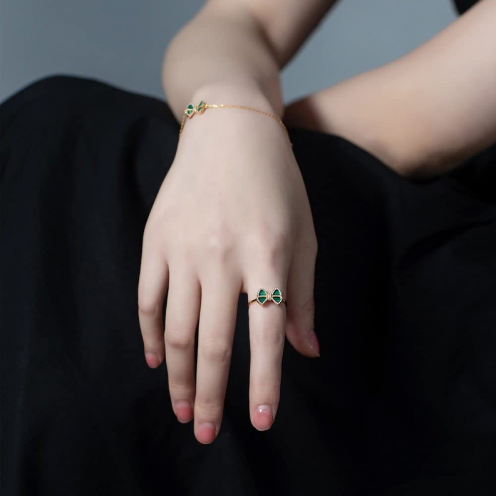 HGJH Anello Regolabile,Anelli Regolabili per Donna Nodo A Farfalla Malachite Argento Sterling 925 Micro Pavé Zircone Placcato Oro da Sposa 7 Anelli Chakra Anelli di Promessa per Ragazze Signore
