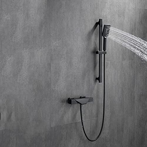 Mitigeur de douche mural noir thermostatique avec ensemble douche et lavabo