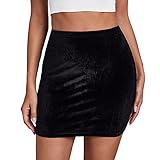 SheIn Women's Basic Stretch Plaid Mini Bodycon Pencil Skirt Solid Black Velvet X-Large