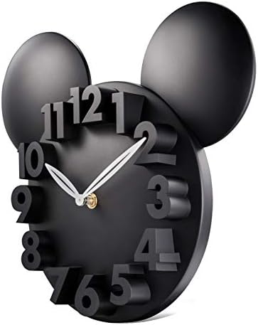 Lafocuse 3D Numbers Black Mickey Mouse Wall Clock for Living Room Decor, Decorative Modern Wall Clock Battery Operated for Bedroom Classroom 12 Inch