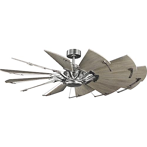 Image of Progress Lighting Springer Collection DC Motor Farmhouse Windmill Ceiling Fan, Antique Nickel, 12-Blade (60 inch W x 17-3 /8 inch H) P250000-081