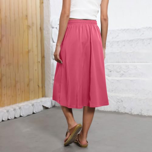 Lmdudan Fall Flowy Skirt Midi Length Elastic High Waist Cocktail A-Line Skirts with Pockets Boho for Women 2025 Trendy2
