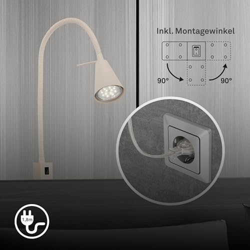 Briloner Applique A Led Tuso, Beige, Montaggio A Letto, Metallo, Braccio Flessibile - 6