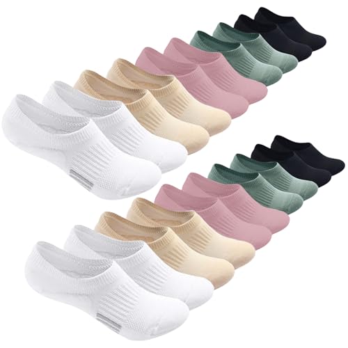 JiaYouLC 10 Pairs Women Invisible Trainer Socks Non-Slip Silicone Stripes Low Cut No Show Running Ankle Socks for Girls Teens Ladies (UK, Numeric, 4, 8, Regular, Regular, 10 Pairs Multicolor)