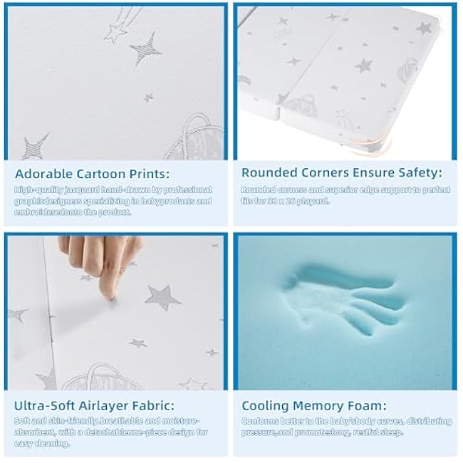 Pack and Play Mattress for Baby Toddlers, Pack N Play Mattresses with Carry Bag Washable Cover