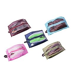 FISHSHOP Scarpe Borse, Set per Viaggiare 5 Pack, Borsa Scarpe da Viaggio Multius Antipolvere Sacchetti Portascarpe Organza per Sacca da Viaggio Impermeabile Non Tessuto con Finestrella Trasparente
