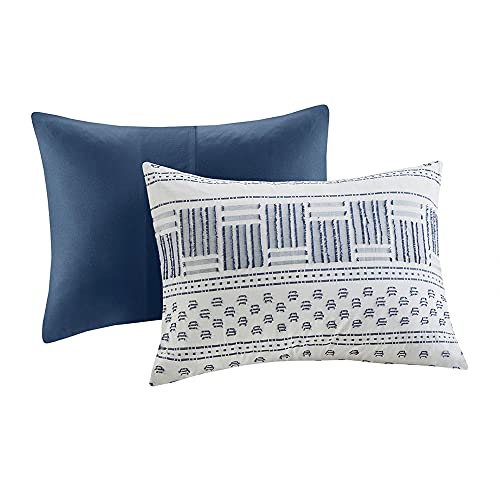 Image of Hyde Lane Boho King Size Comforter Set - 3-Piece Shabby Chic Bedding Sets, Farmhouse Bed Comforter with 2 Pillow Shams, All Season Cotton Top, Navy Tufted
