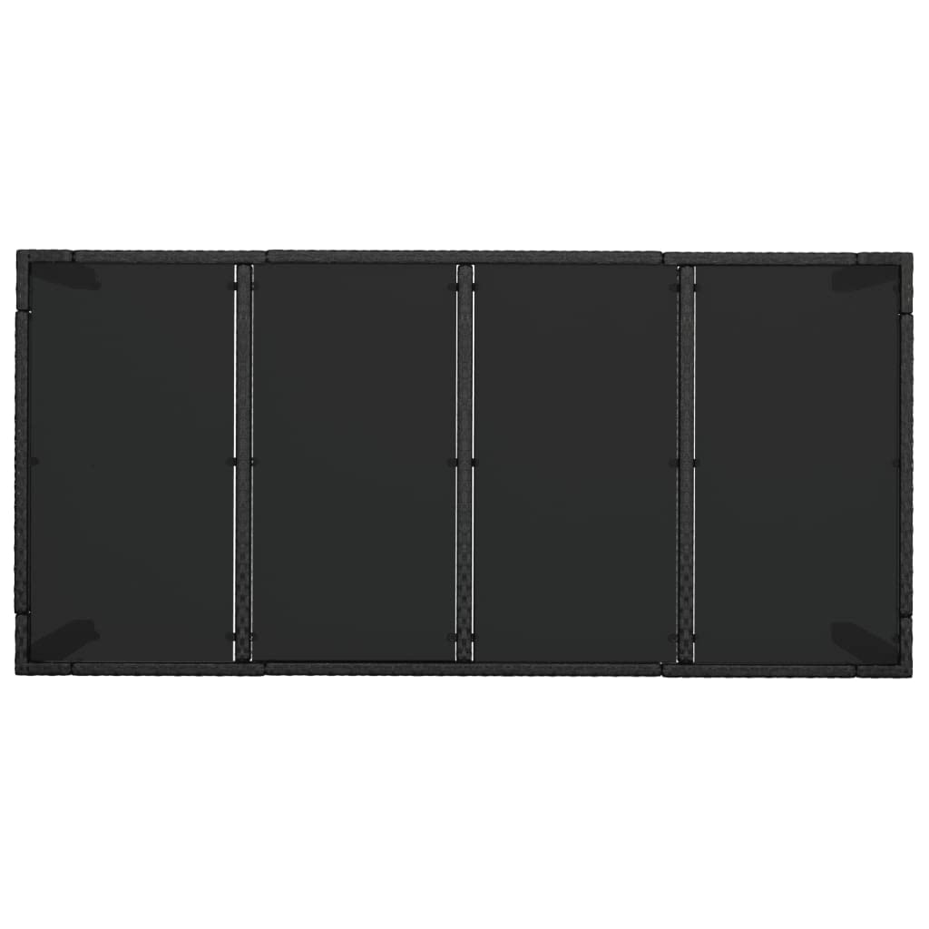 Mesa de jardín de polirratán, color negro, 190 x 90 x 75 cm | Placa de cristal templado, marco de acero con recubrimiento en polvo, resistente al agua, fácil de limpiar, para terraza