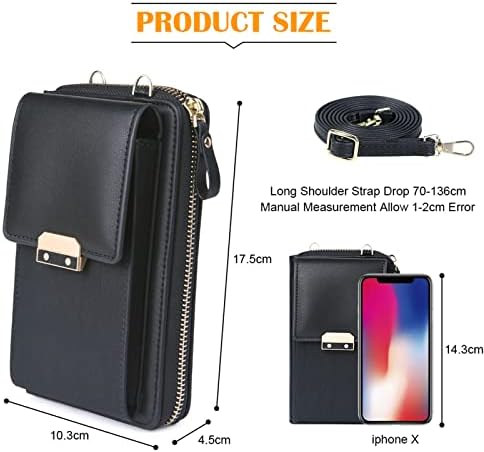 Aucuu Damska torba na ramię ze skóry PU, portfel, skórzany portfel, etui na telefon komórkowy z portfelem do zawieszenia, mini torba na ramię z regulowanym paskiem/frędzlem