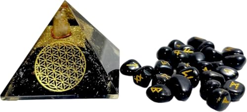 Sawcart Combo of Black Tourmaline Orgone Crystal Pyramid with Flower