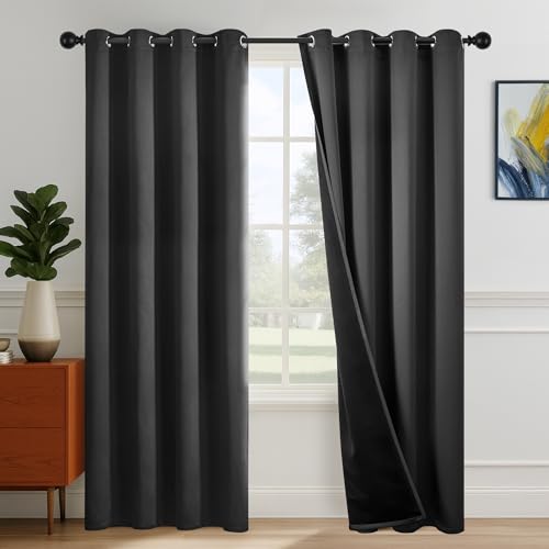 Deconovo Blackout Curtains Grommet, High Density Room Darkening Thermal Drapes for Bedroom & Living Room, (52" W x 84" L (Pack of 2), Dark Grey)