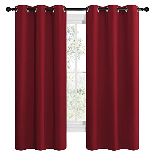 Image of NICETOWN Christmas Burgundy Red Kitchen Blackout Curtain Panels, Thermal Insulated Grommet Top Blackout Draperies and Drapes for Basement (2 Panels, W42 x L68-inch)