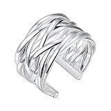 925 Sterling Silver Handmade Ring Adjustable Open Rings for Women and Men, Cross Heart Wedding Band
