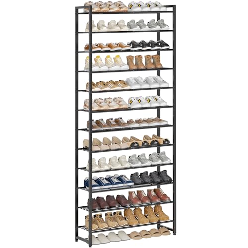 Image of Nunsino Shoe Rack for Closet, Metal Shoe Organizer,12 Tier Garage Shoe Rack Max Holds 60 Pairs,Shoe Storage Shelf,Entryway, Black