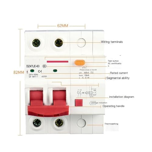 Interruptor DZ47 contra cortocircuitos con disyuntor pequeño 2P de 25A 2