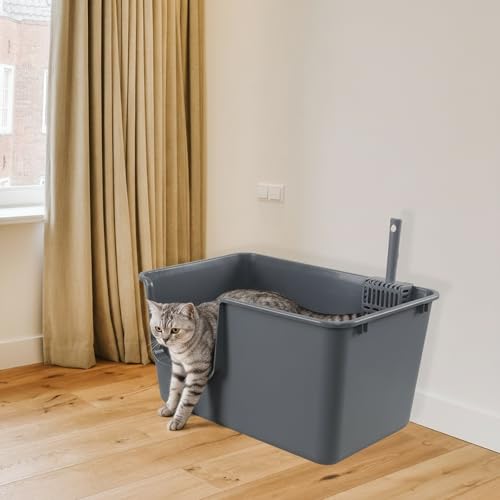 Juego de 4 areneros grandes para gatos con lados altos y pala miniatura 6