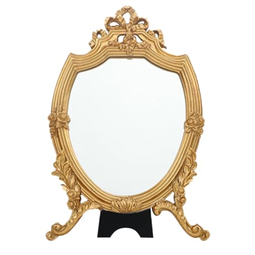 Espejo de maquillaje dorado CHILDWEET con diseño retro de resina y cristal alta definición 2