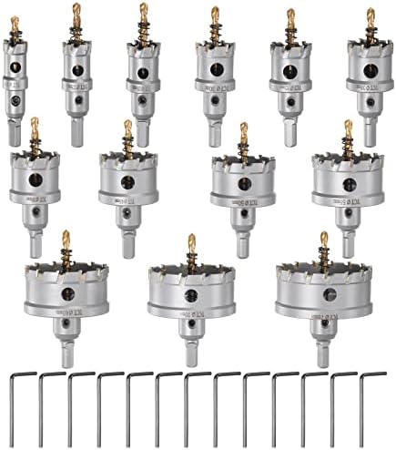 HARFINGTON 13pcs Metal Hole Saw Kit TCT Carbide Cutter 3/4" to 2-15/16" Dia for Cutting Stainless Steel, Steel, Iron, Copper, Aluminum, Plastic