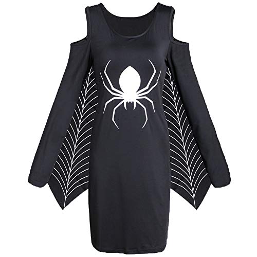 Fattigger - Vestido de Halloween para Mujer, Manga Larga, Cuello Redondo, Hombros Descubiertos