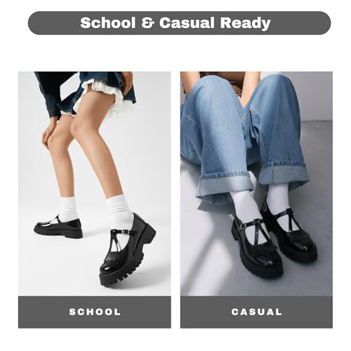Black Platform Mary Janes for Women, Chunky Low Heel T-Strap Lug Sole Mary Jane Shoes, Cute Dressy School Girl (US Women Size 6-10)3