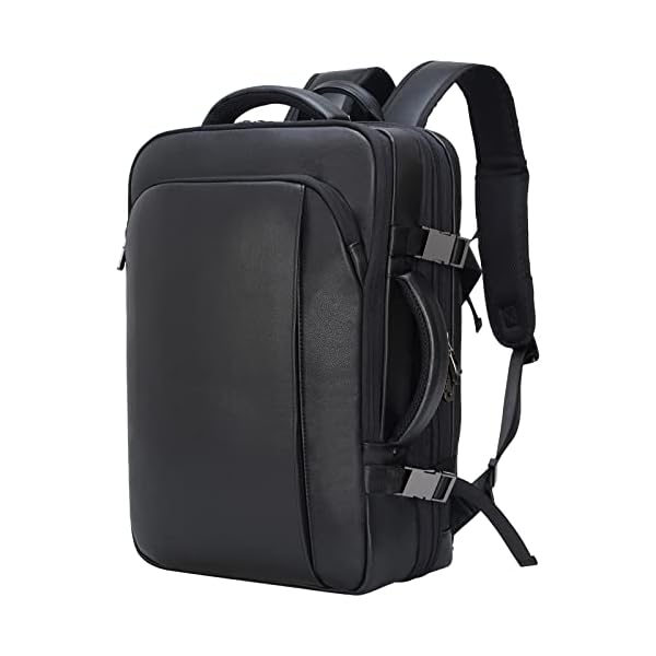 Masa Kawa Leather 15.6 Inch Laptop Backpack for Men Expandable 36L Business Travel Rucksack Daypack Weekender Bag