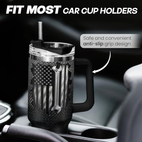 Image of SANDJEST Mechanic Gift for Men, 40oz Stainless Steel Insulated Coffee Tumbler With Lid & Straw, Travel Mug Gift for Dad Husband, Christmas Birthday Father's Day