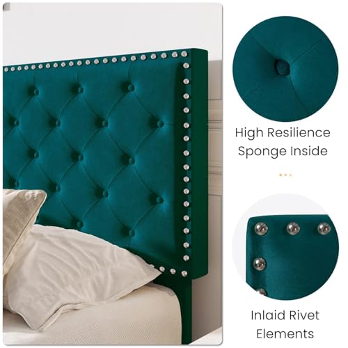 Image of Julius Upholstered Bed King Size Without Storage Solid Sheesham Wood | Modern Premium Fabric Upholstery Cushion Headboard | King Bed for Bedroom Wooden Double Bed Cot 78x72 Inch King
